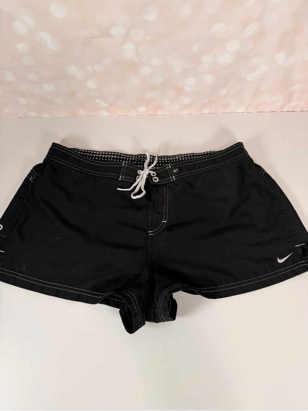 Nike Black Women's Athletic Swim Shorts with White Drawstring